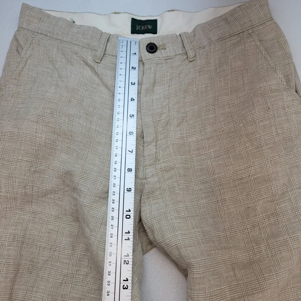 J.Crew Linen Trousers Mens 29x32 Beige Glen Plaid Straight Leg Casual Pants
